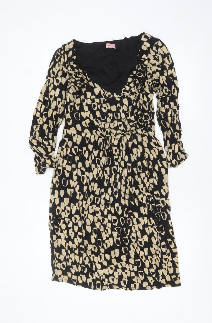 Phase Eight Women Black Animal Print Wrap Dress Size 12