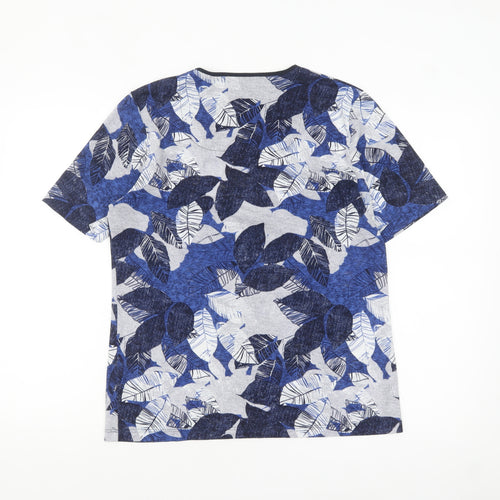 TIGI Womens Blue Floral Leaf Print Short Sleeve T-Shirt Size 14