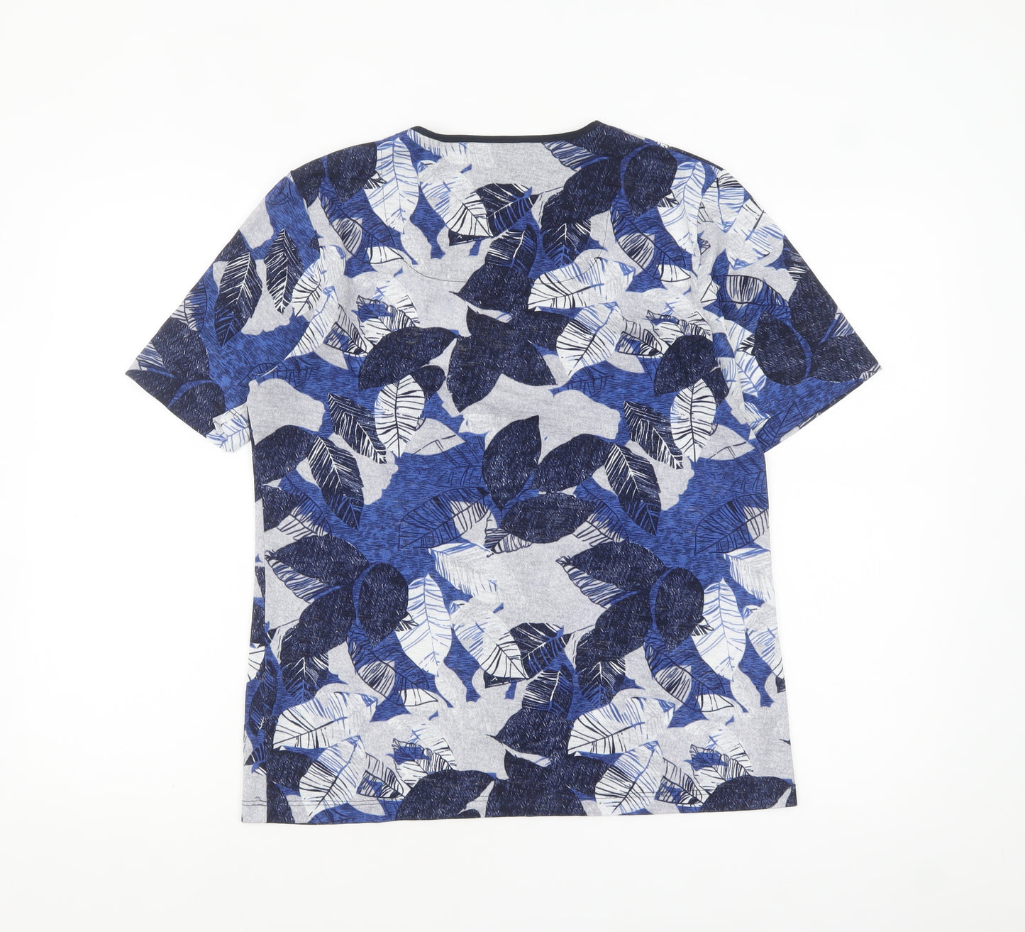 TIGI Womens Blue Floral Leaf Print Short Sleeve T-Shirt Size 14