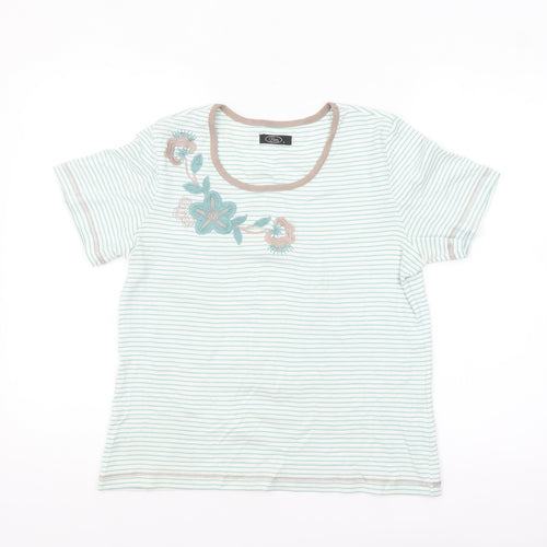 Bm Women's White Striped Embroidered T-Shirt Size S Casual Lightweight