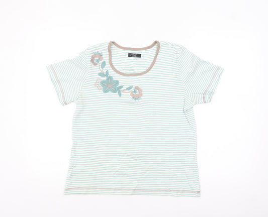 Bm Women's White Striped Embroidered T-Shirt Size S Casual Lightweight