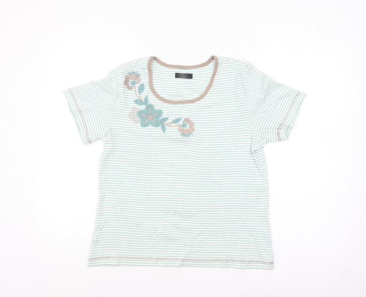 Bm Women's White Striped Embroidered T-Shirt Size S Casual Lightweight