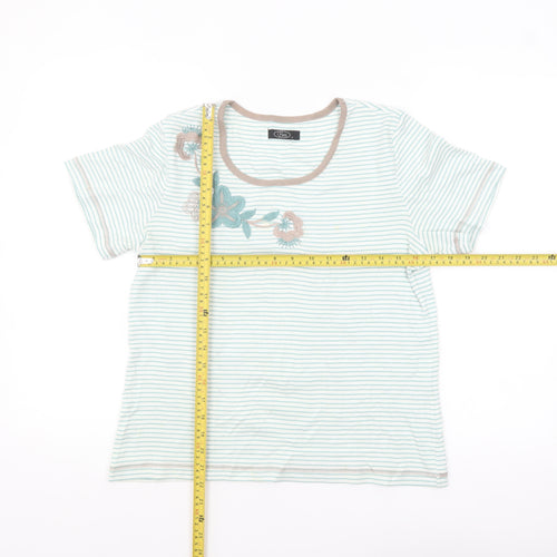 Bm Women's White Striped Embroidered T-Shirt Size S Casual Lightweight