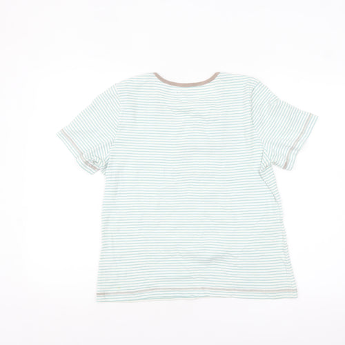 Bm Women's White Striped Embroidered T-Shirt Size S Casual Lightweight