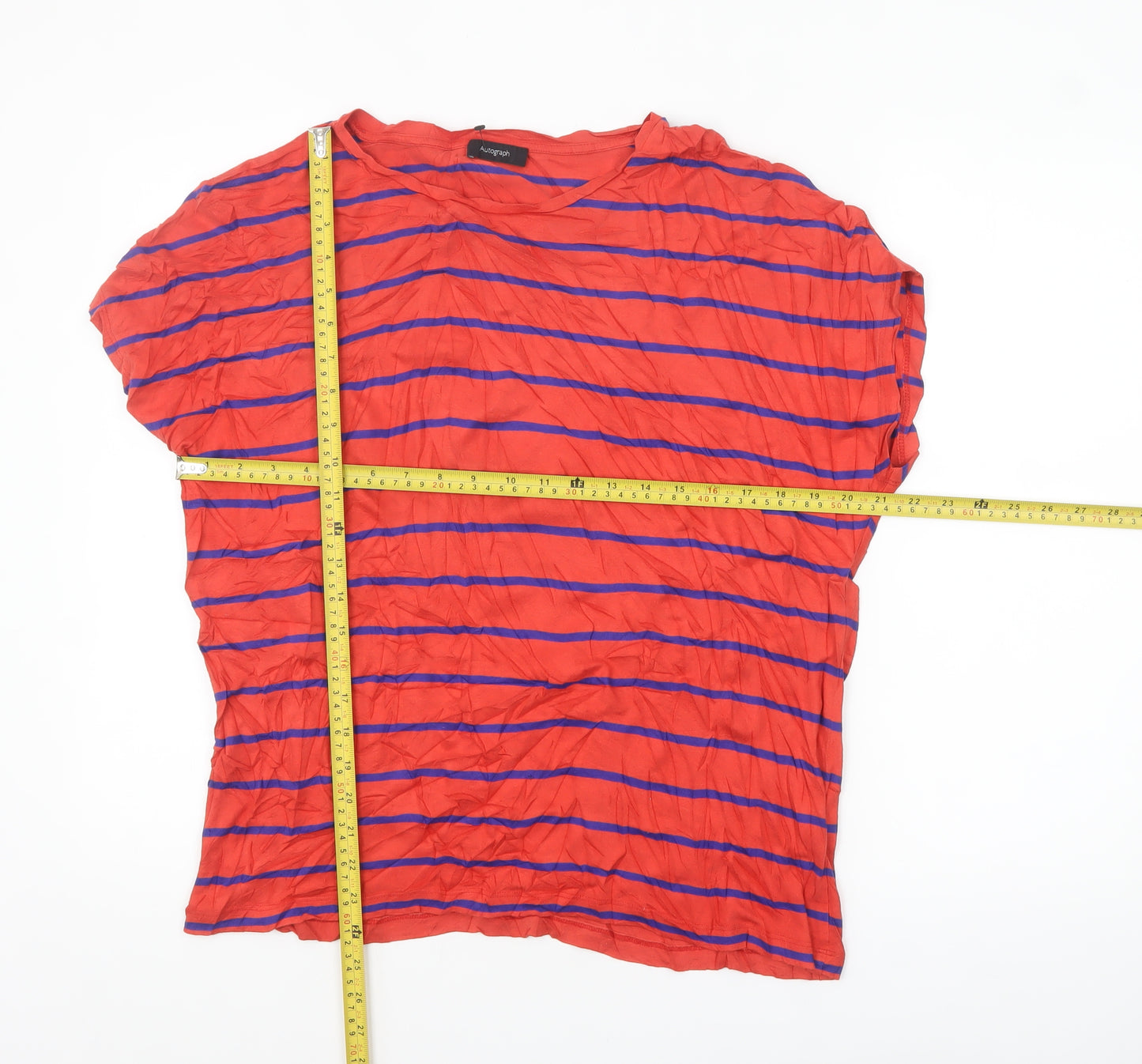 Marks and Spencer Women’s Red Striped Short Sleeve Viscose T-Shirt Size 14