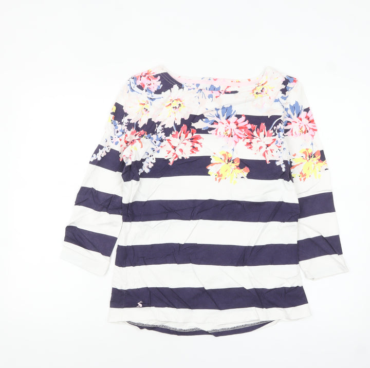 Joules Women’s Multicoloured Striped Floral 3/4 Sleeve Cotton T-Shirt Size 10