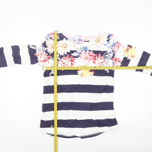 Joules Women’s Multicoloured Striped Floral 3/4 Sleeve Cotton T-Shirt Size 10