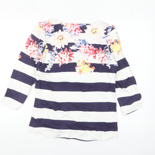 Joules Women’s Multicoloured Striped Floral 3/4 Sleeve Cotton T-Shirt Size 10