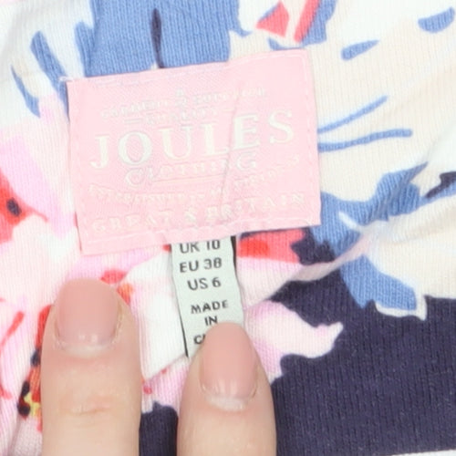 Joules Women’s Multicoloured Striped Floral 3/4 Sleeve Cotton T-Shirt Size 10