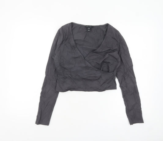 New Look Women’s Grey Wrap Long Sleeve Blouse Size 12