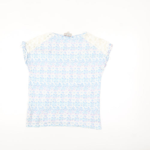 Marks & Spencer Women’s Blue Floral Lace Shoulder Cotton T-Shirt Size 10