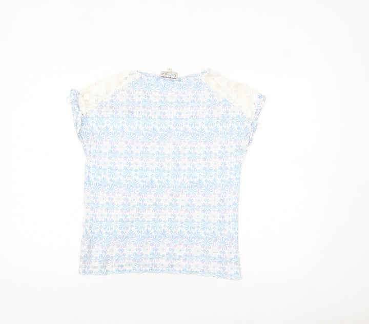 Marks & Spencer Women’s Blue Floral Lace Shoulder Cotton T-Shirt Size 10