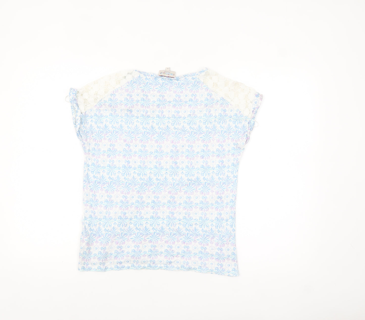 Marks & Spencer Women’s Blue Floral Lace Shoulder Cotton T-Shirt Size 10