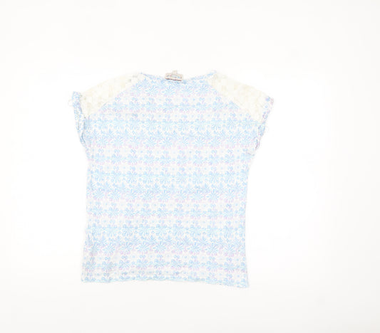 Marks & Spencer Women’s Blue Floral Lace Shoulder Cotton T-Shirt Size 10