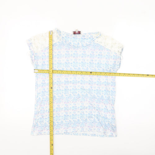 Marks & Spencer Women’s Blue Floral Lace Shoulder Cotton T-Shirt Size 10
