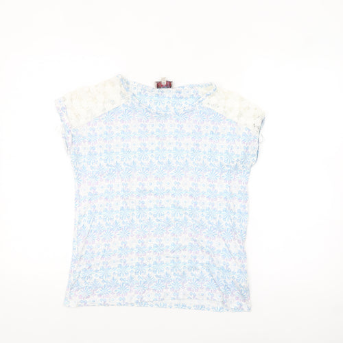 Marks & Spencer Women’s Blue Floral Lace Shoulder Cotton T-Shirt Size 10