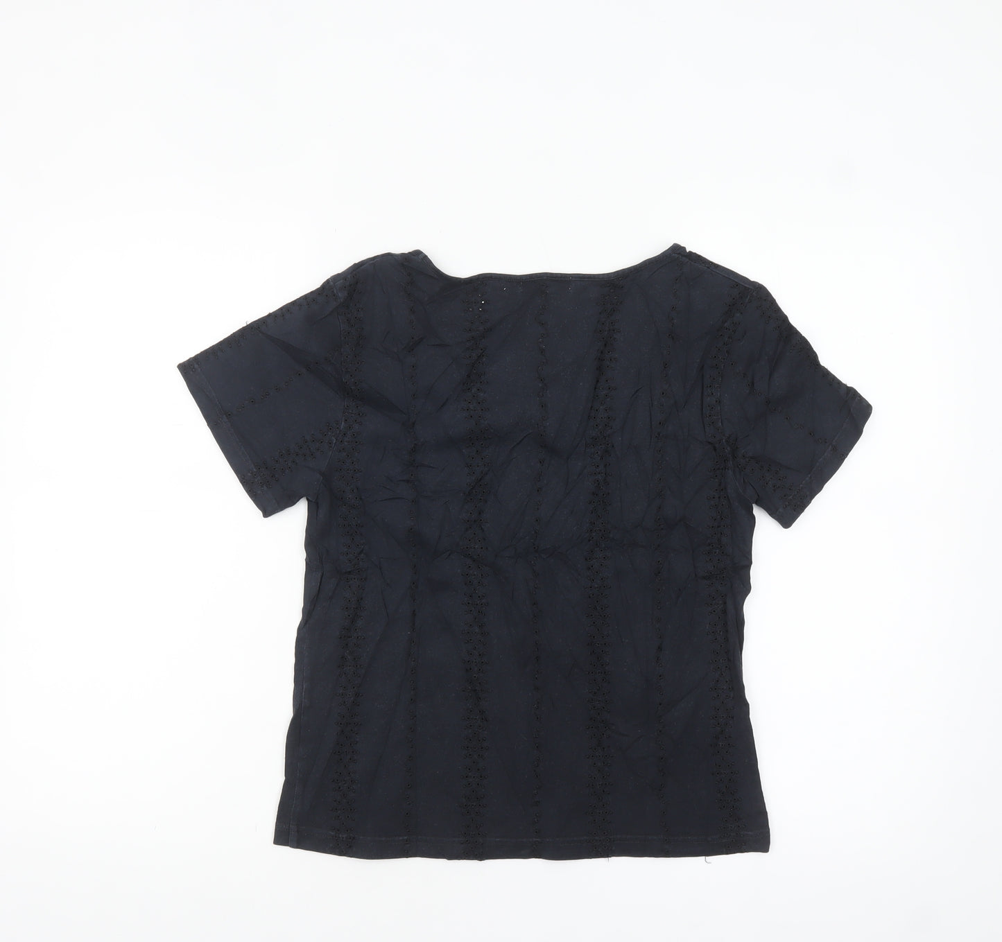 TWO:C Womens Black Embroidered Cotton Short Sleeve Blouse Size 6