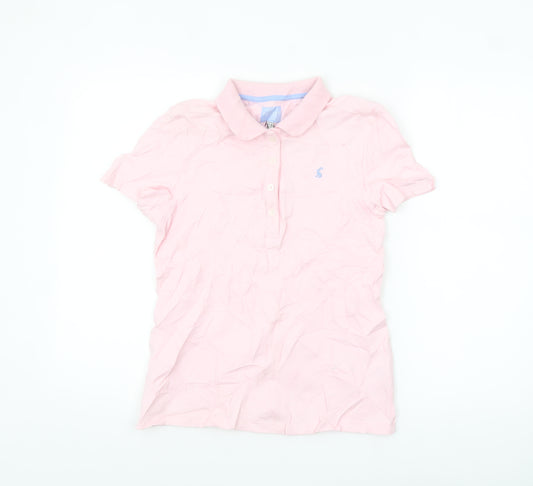 Joules Women's Pink Polo Shirt UK 10 Short Sleeve Cotton Blend