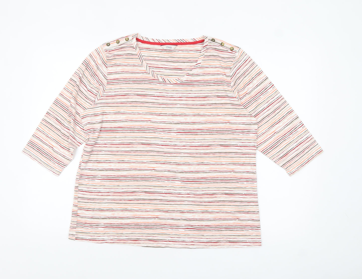 Marks and Spencer Women Multicoloured Striped 3/4 Sleeve Boat Neck Top Size 18