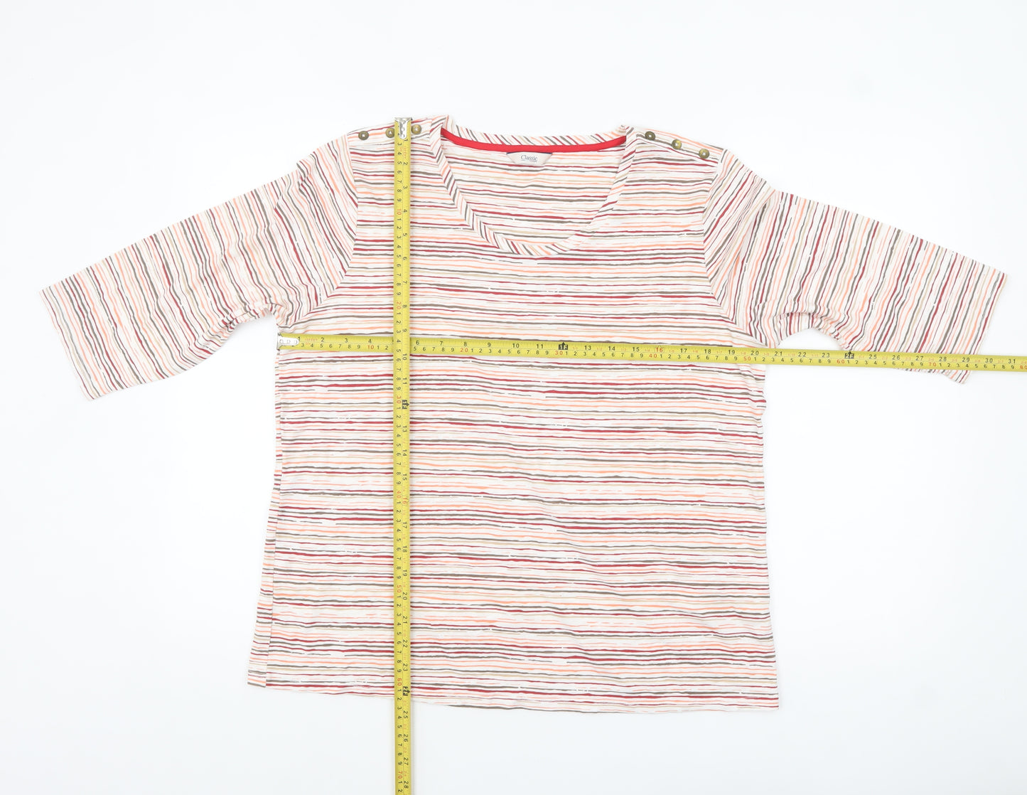 Marks and Spencer Women Multicoloured Striped 3/4 Sleeve Boat Neck Top Size 18