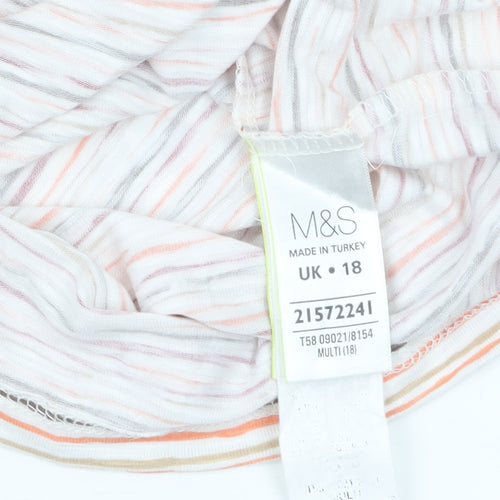Marks and Spencer Women Multicoloured Striped 3/4 Sleeve Boat Neck Top Size 18