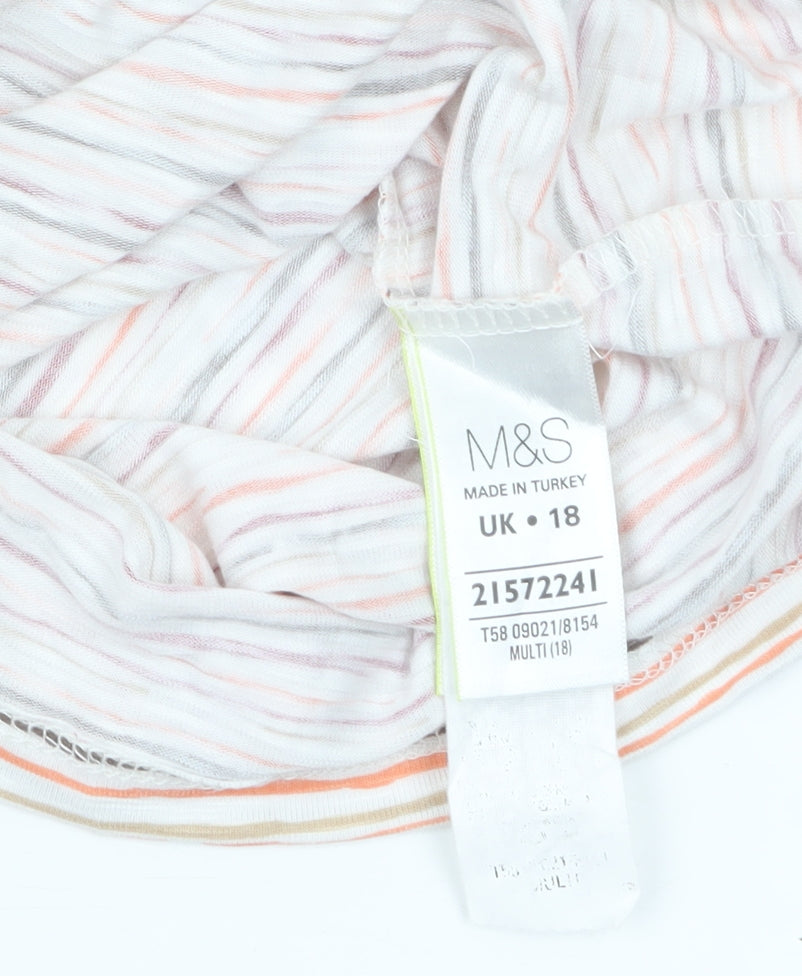 Marks and Spencer Women Multicoloured Striped 3/4 Sleeve Boat Neck Top Size 18