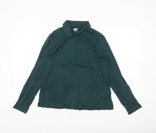 Lands' End Women's Green Petite Long Sleeve Polo Shirt Size S