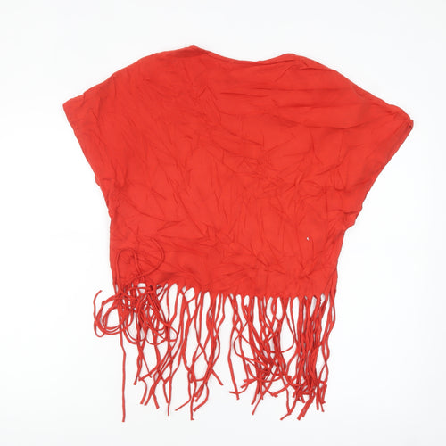 People Tree Women’s Red Cropped Fringe T-Shirt Size 8 V-Neck Organic Cotton