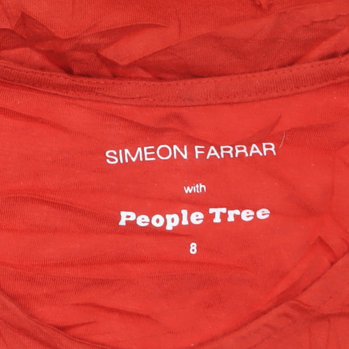 People Tree Women’s Red Cropped Fringe T-Shirt Size 8 V-Neck Organic Cotton