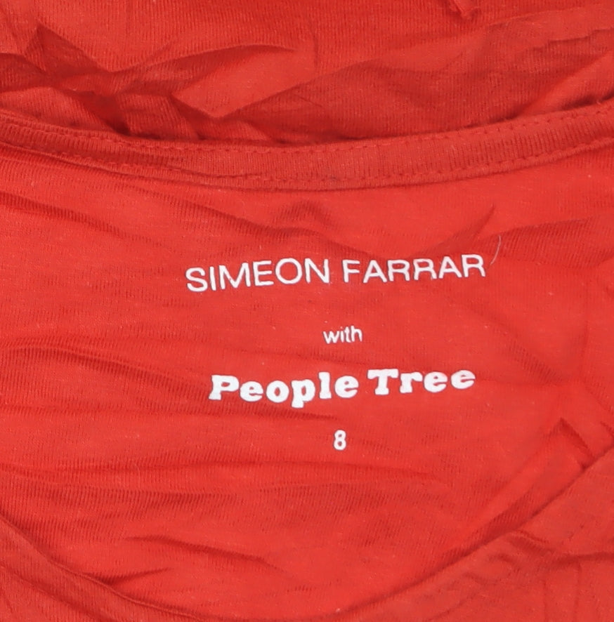 People Tree Women’s Red Cropped Fringe T-Shirt Size 8 V-Neck Organic Cotton