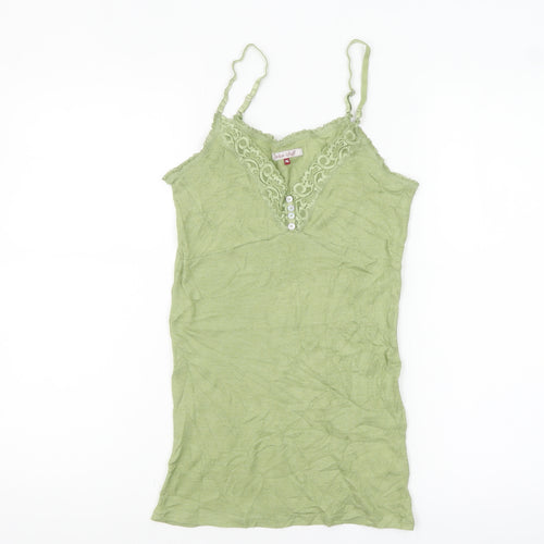 White Stuff Women's Green Lace Trim Viscose Tank Top Size 16