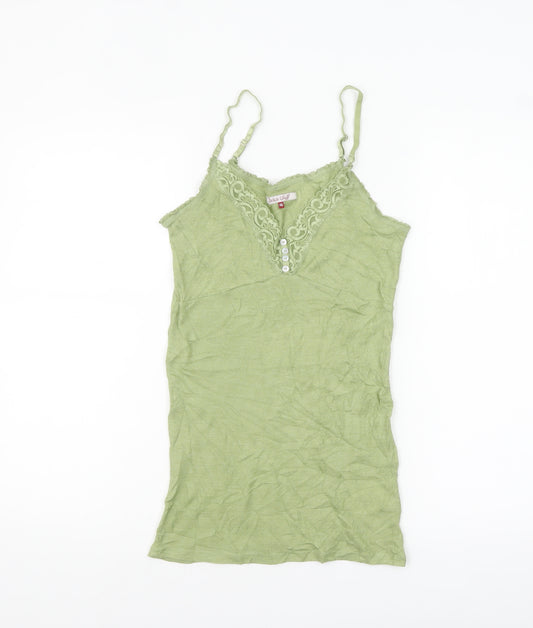 White Stuff Women's Green Lace Trim Viscose Tank Top Size 16
