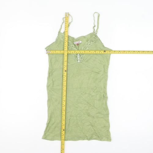 White Stuff Women's Green Lace Trim Viscose Tank Top Size 16
