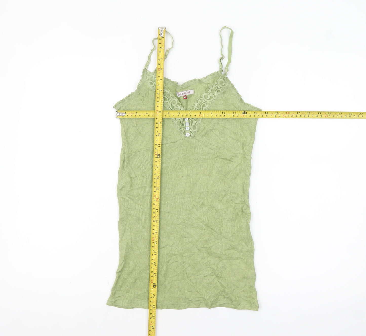White Stuff Women's Green Lace Trim Viscose Tank Top Size 16
