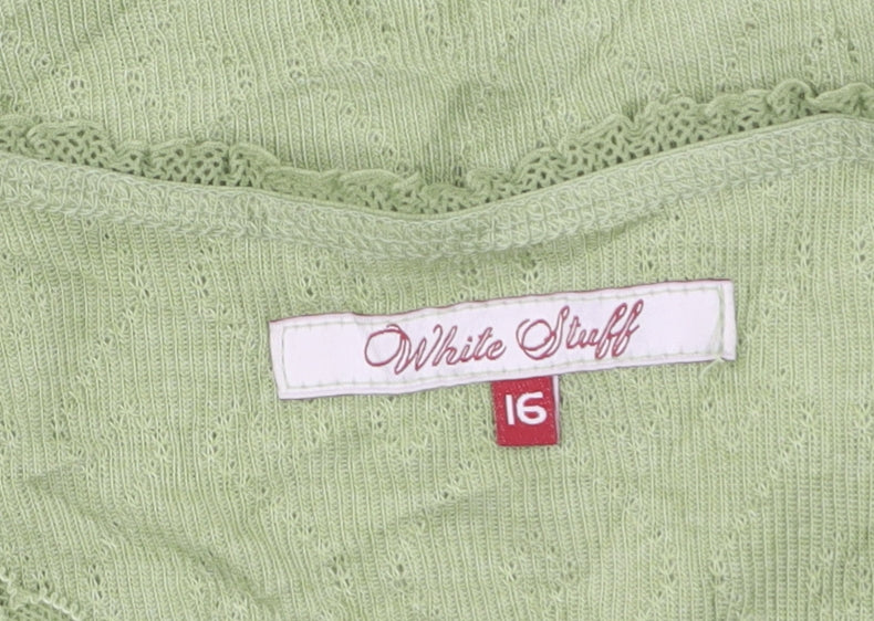 White Stuff Women's Green Lace Trim Viscose Tank Top Size 16