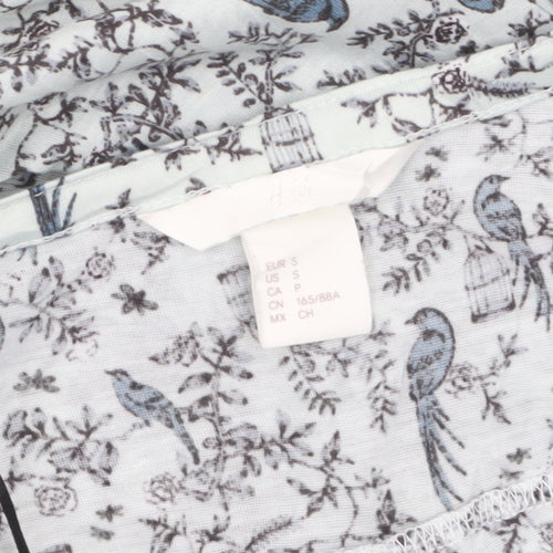 H&M Women's Blue Bird Print V-Neck 3/4 Sleeve Tunic Blouse Size S