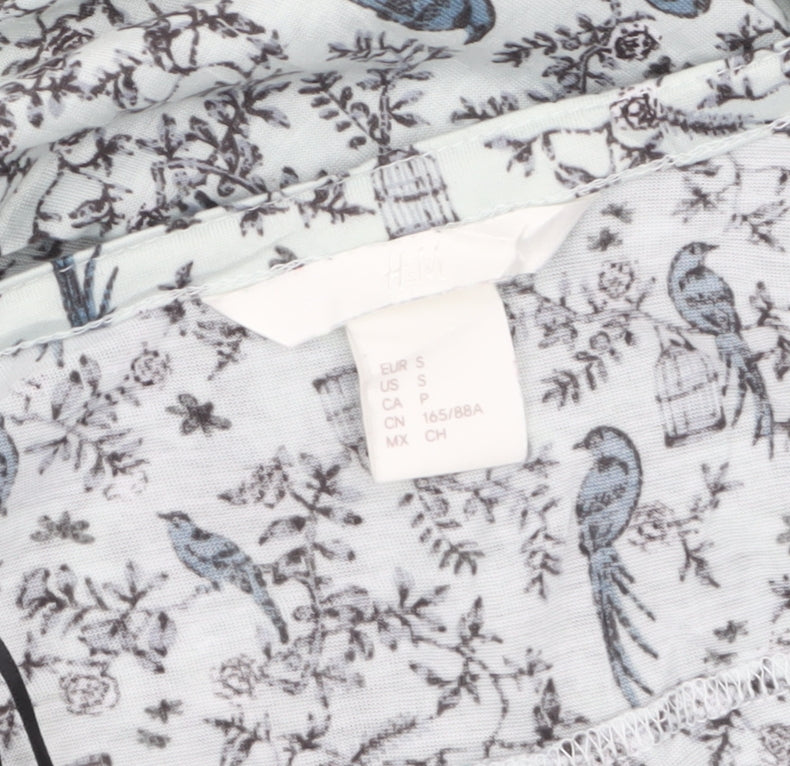 H&M Women's Blue Bird Print V-Neck 3/4 Sleeve Tunic Blouse Size S