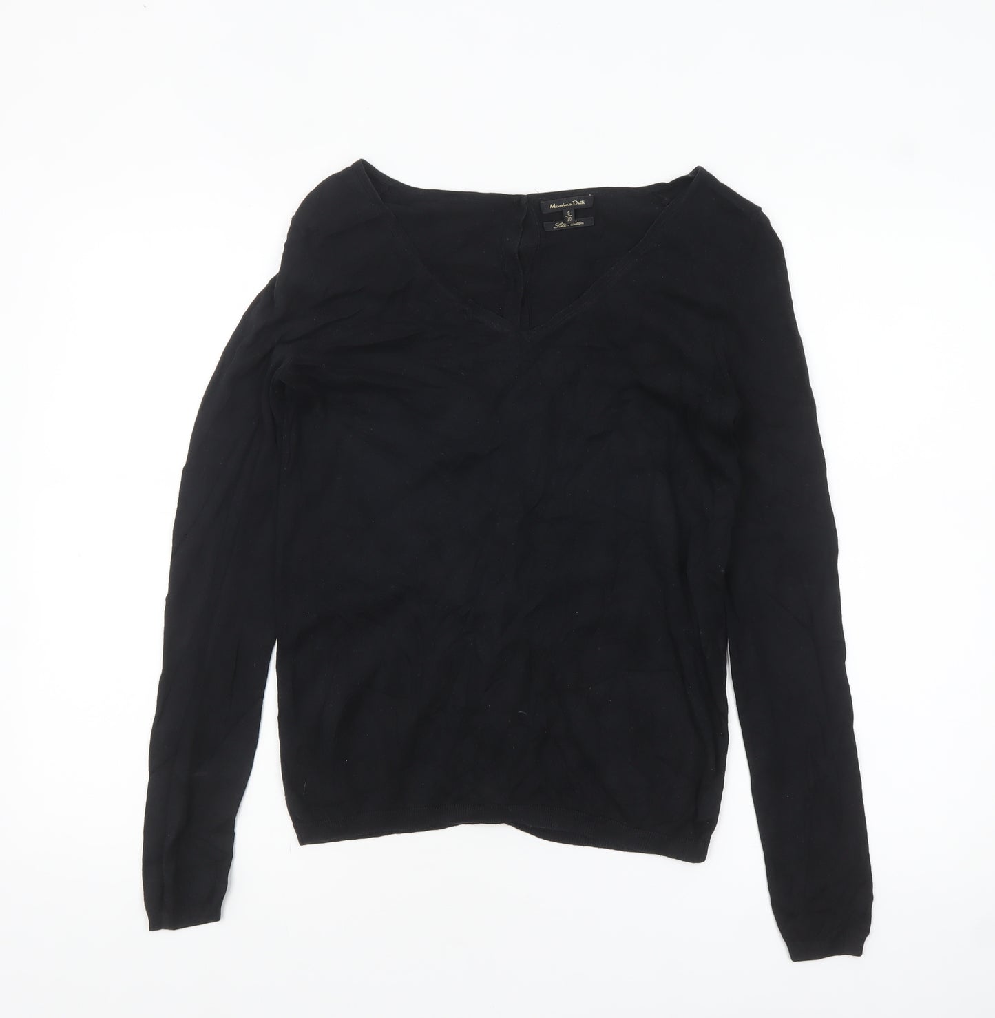 Massimo Dutti Women’s Black Silk Cotton V-Neck Cardigan S
