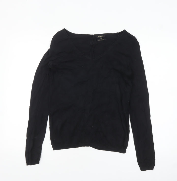 Massimo Dutti Women’s Black Silk Cotton V-Neck Cardigan S