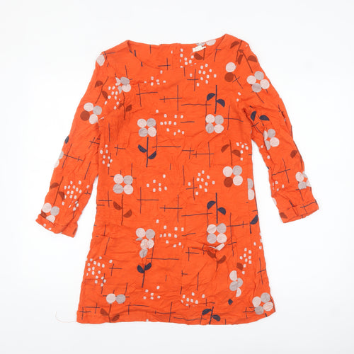 White Stuff Women’s Orange Floral Tunic Blouse UK 8 3/4 Sleeve Cotton