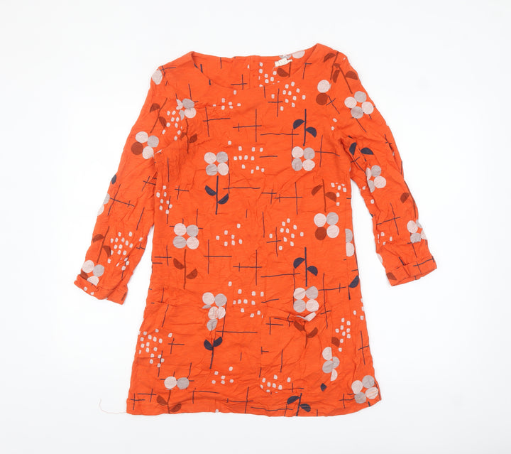 White Stuff Women’s Orange Floral Tunic Blouse UK 8 3/4 Sleeve Cotton