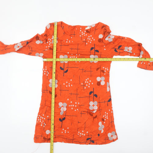 White Stuff Women’s Orange Floral Tunic Blouse UK 8 3/4 Sleeve Cotton