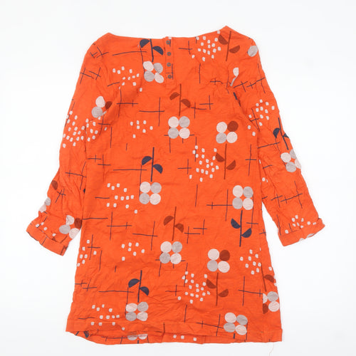 White Stuff Women’s Orange Floral Tunic Blouse UK 8 3/4 Sleeve Cotton