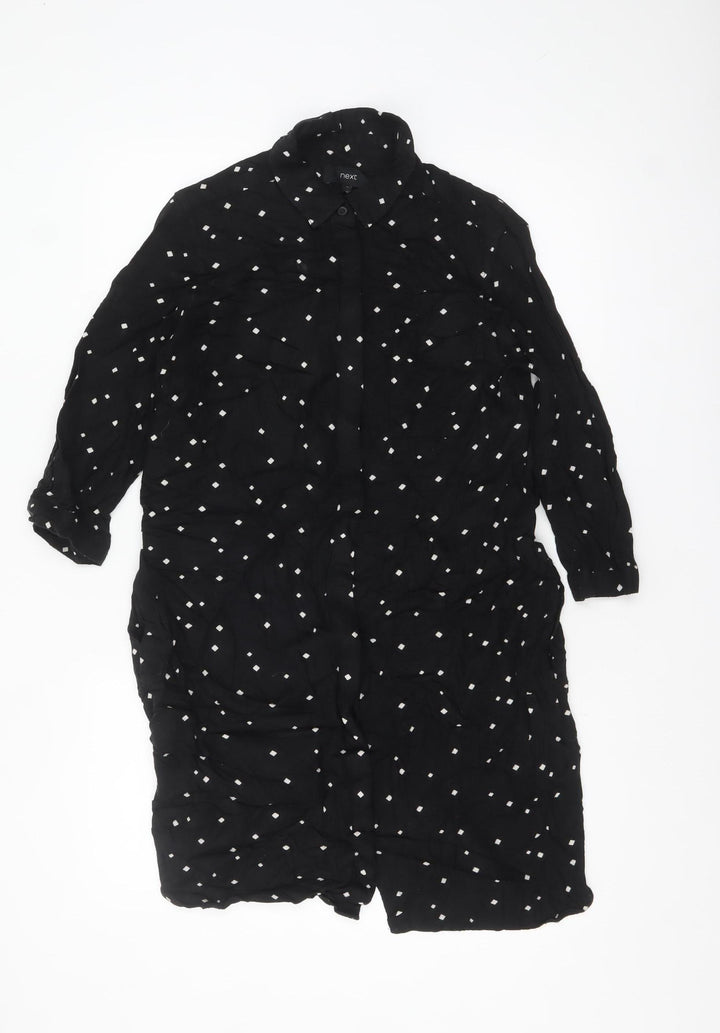 Next Women’s Black Polka Dot Long Sleeve Cotton Tunic Shirt Size 10