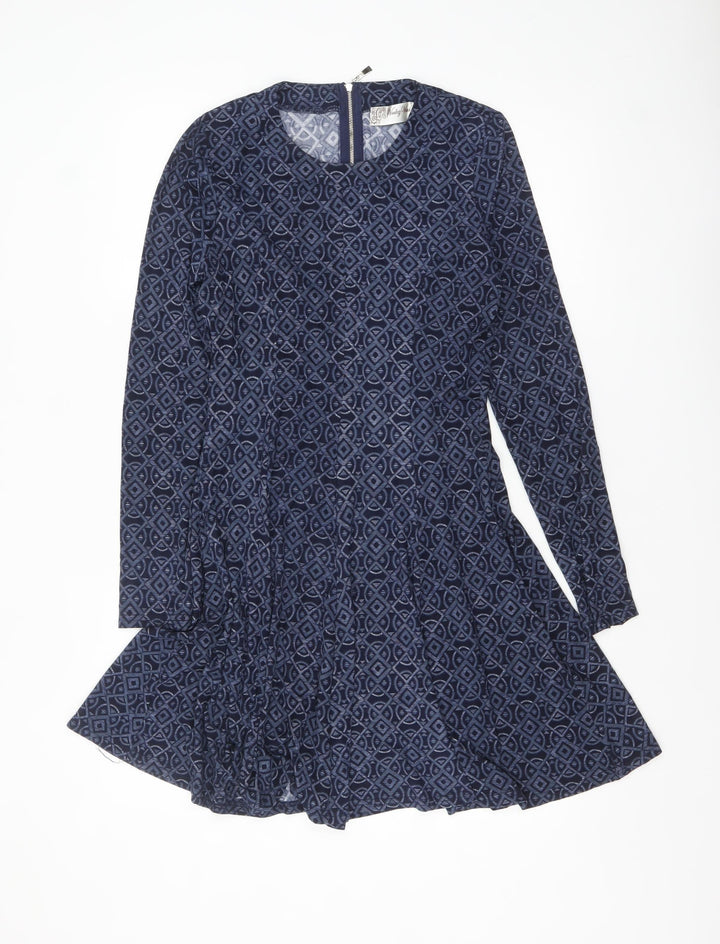 Voulez Vous Women’s Blue Geometric Fit & Flare Dress Size 10