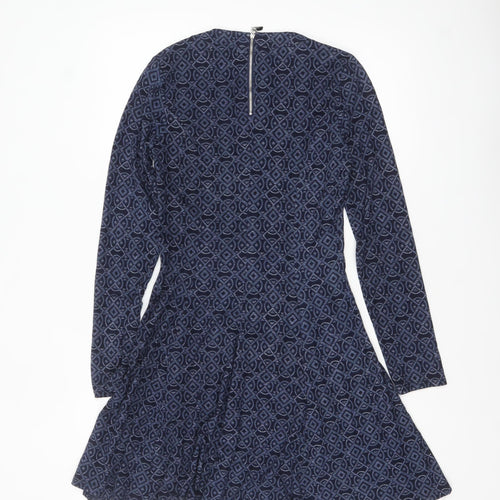 Voulez Vous Women’s Blue Geometric Fit & Flare Dress Size 10