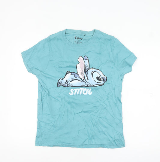 Disney Womens Blue Stitch Cartoon T-Shirt Size S 100% Cotton