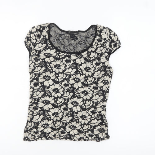 twentyone Women's Black Floral Lace Short Sleeve T-Shirt M
