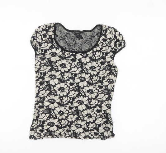 twentyone Women's Black Floral Lace Short Sleeve T-Shirt M