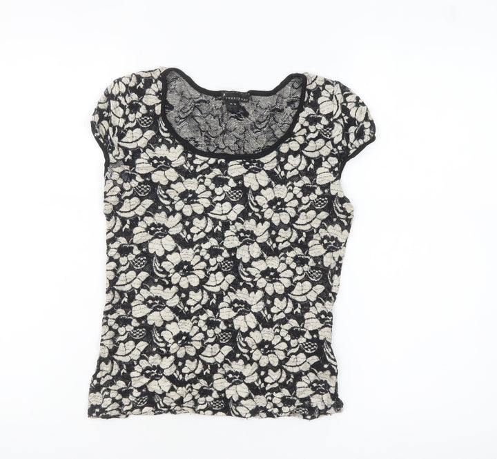 twentyone Women's Black Floral Lace Short Sleeve T-Shirt M
